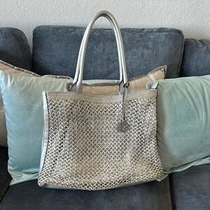 Elegant Silver Woven Tote Bag